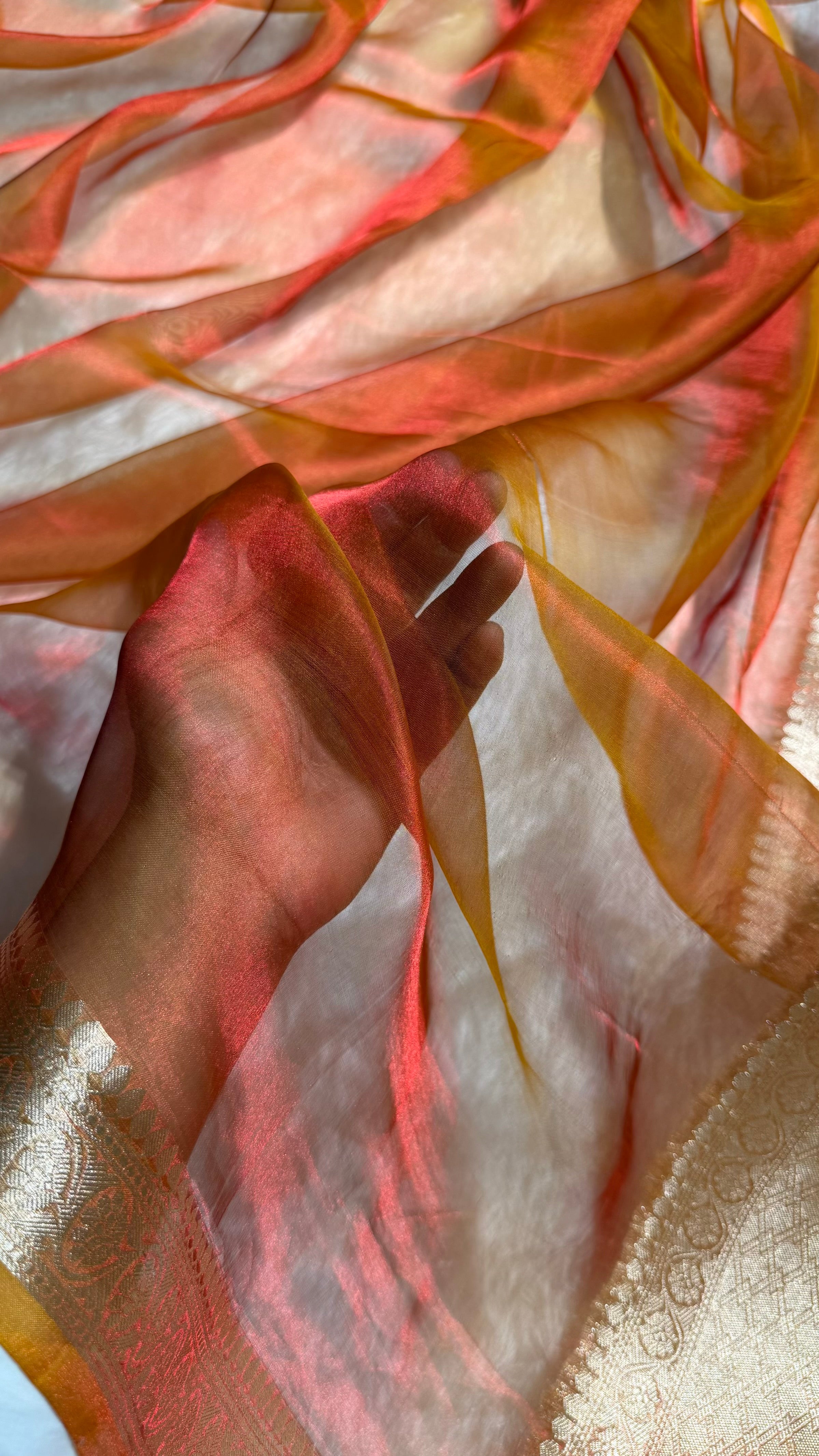 Orange Shades Pure Tissue Silk Saree with Brocade Blouse PT-09