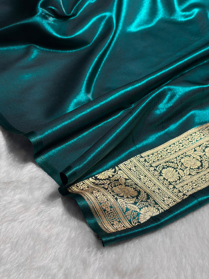 Dark Rama Shades Banarasi Satin Silk Saree SS32