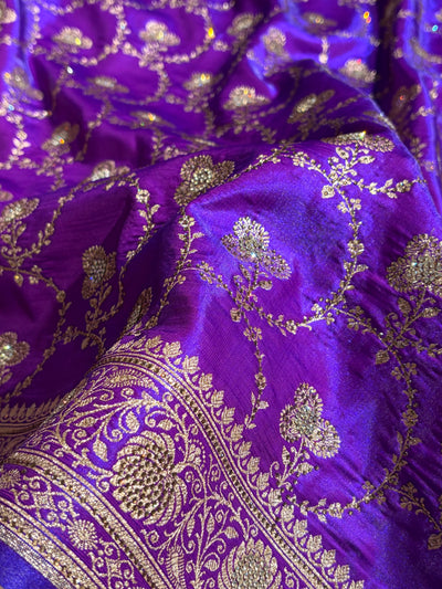 Satin Silk Saree Banarasi Swarovski Work Jaal in Purple Shades BSS23 (R)