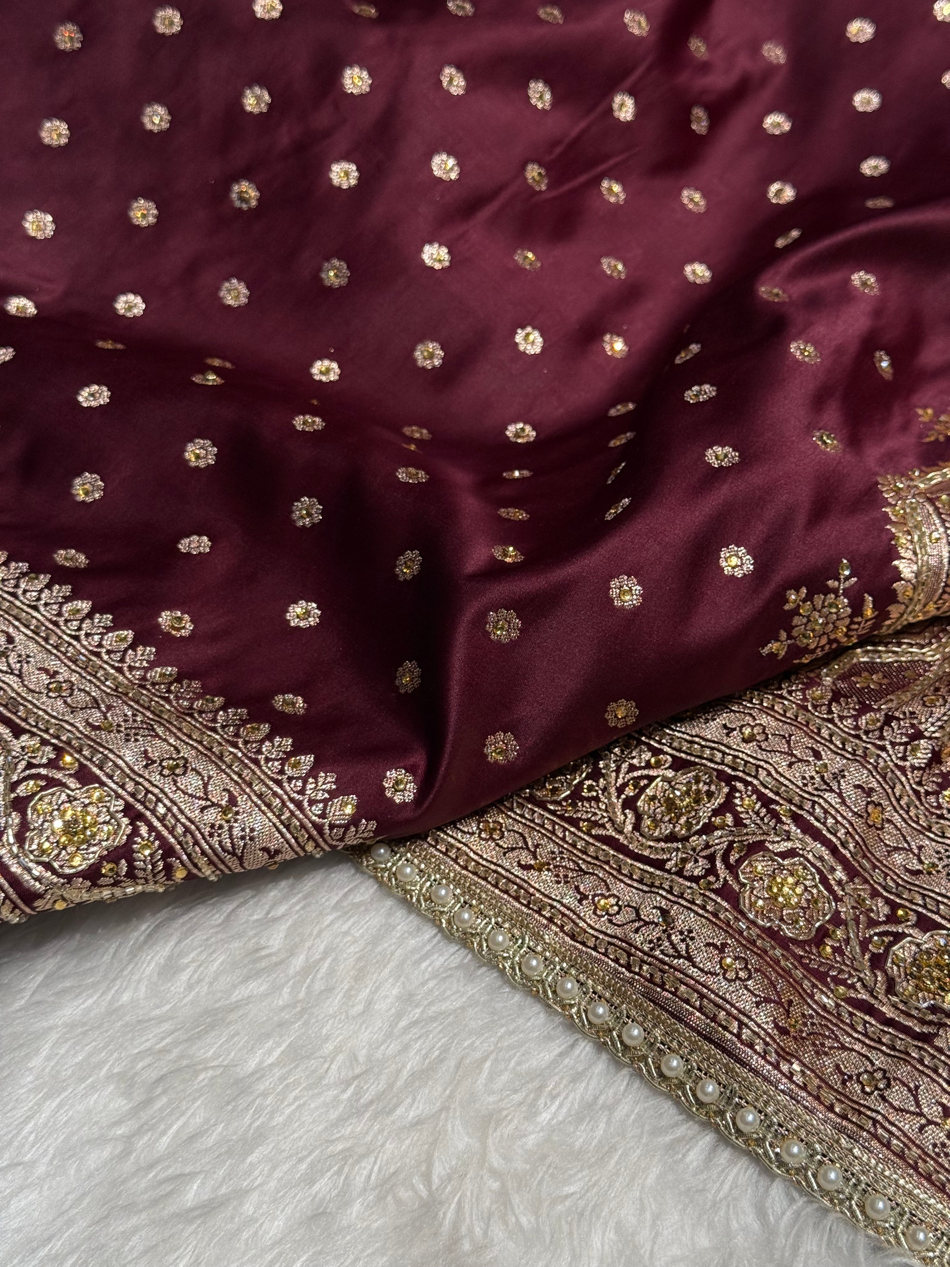 Bridal Garnet Katan Silk with Ari and Stone and Gotta Patti