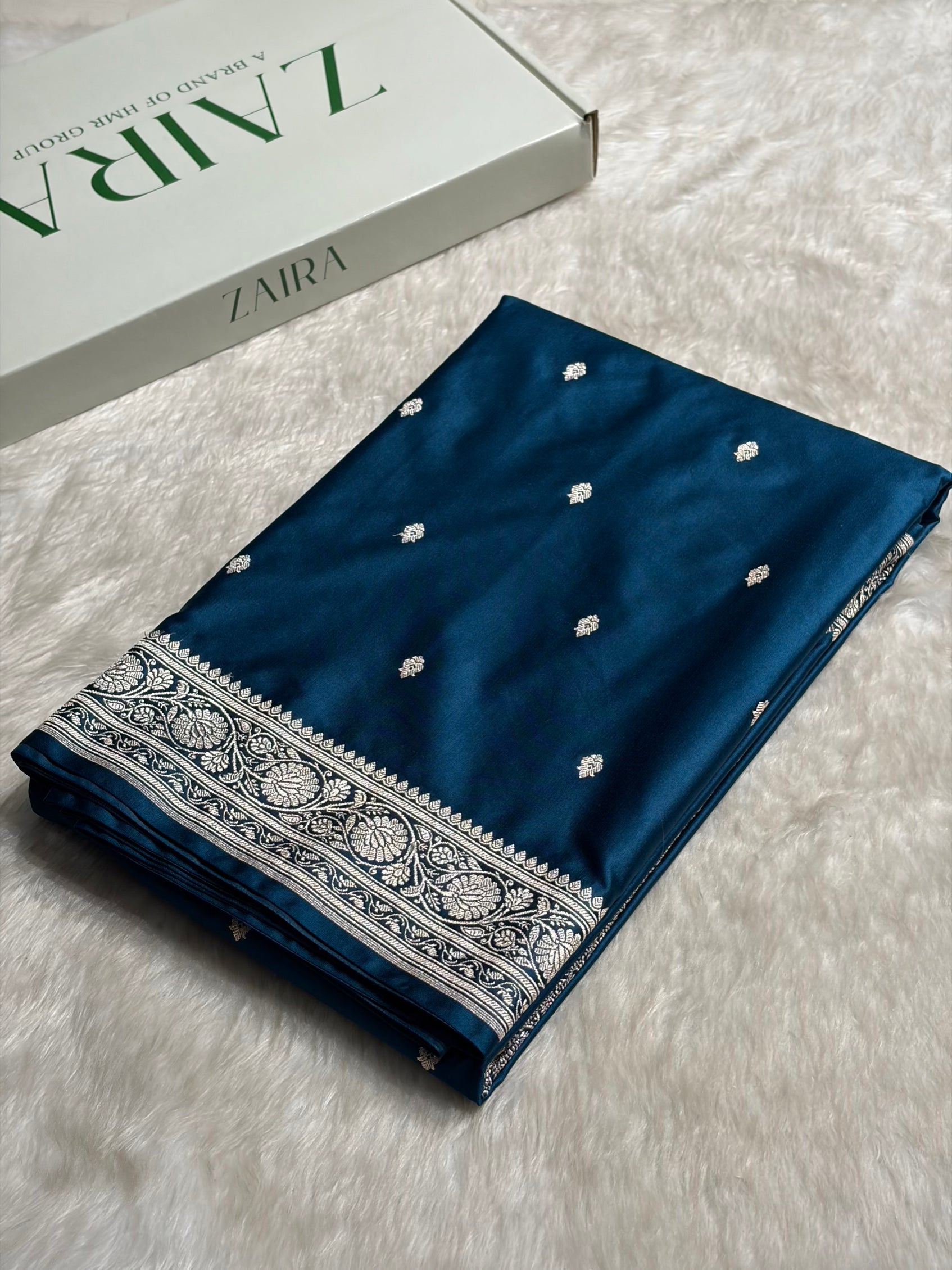 German Blue Shades Booti Mashru Silk Saree MS68