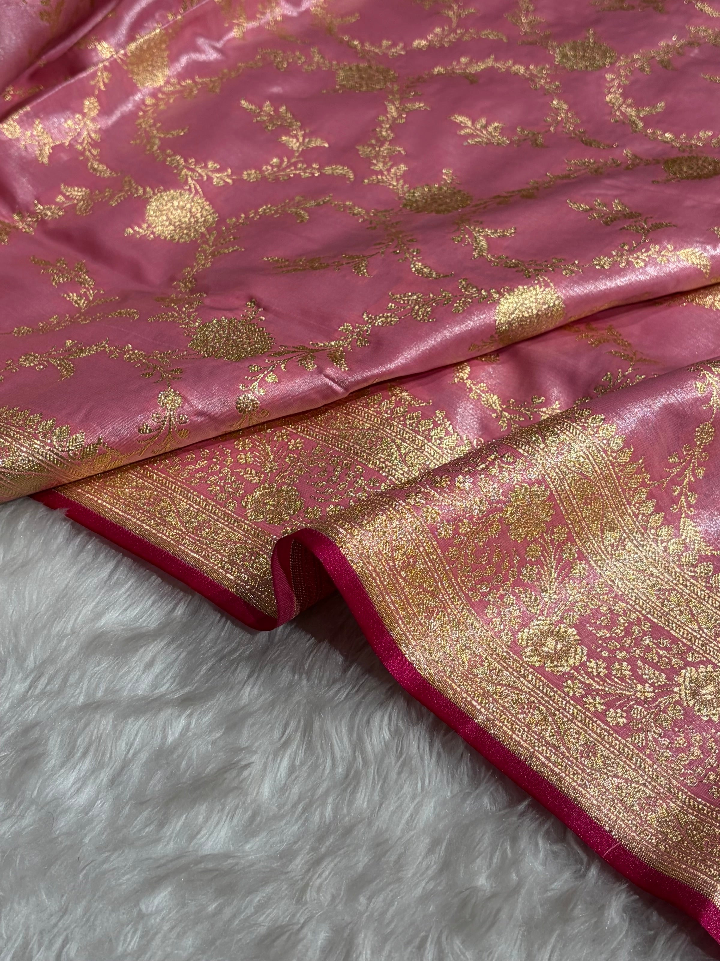Satin Silk Banarasi Jaal in Blush Pink Shades SS14