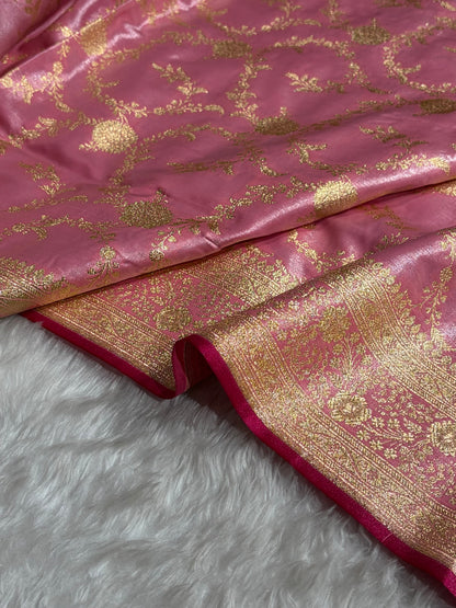 Satin Silk Banarasi Jaal in Blush Pink Shades SS14