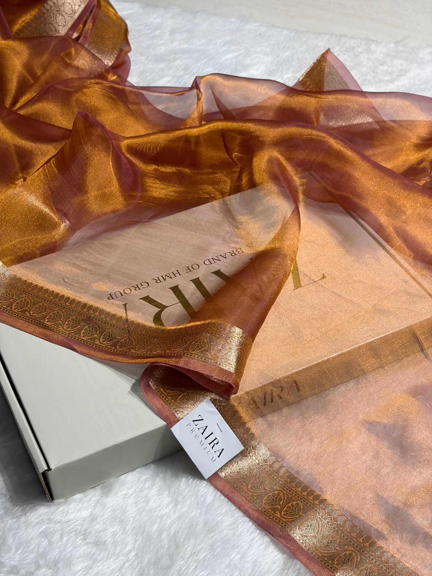 Copper Shades Pure Tissue Silk Saree with Brocade Blouse PT-09