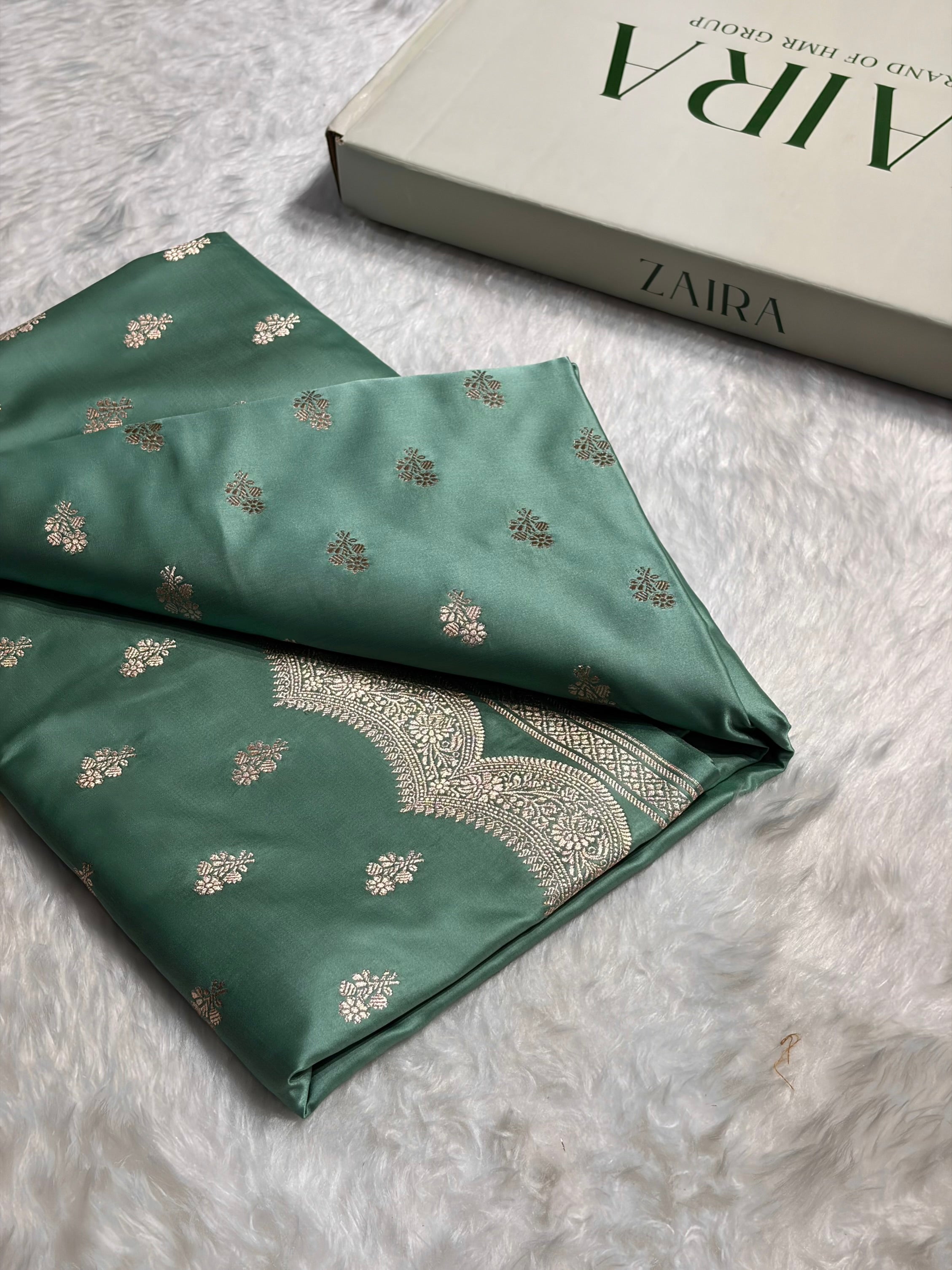 Sea Green Scallop Booti Mashru Silk Banarasi Saree MSM-35