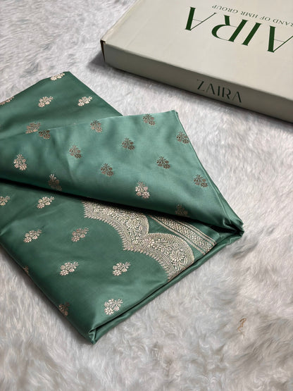 Sea Green Scallop Booti Mashru Silk Banarasi Saree MSM-35