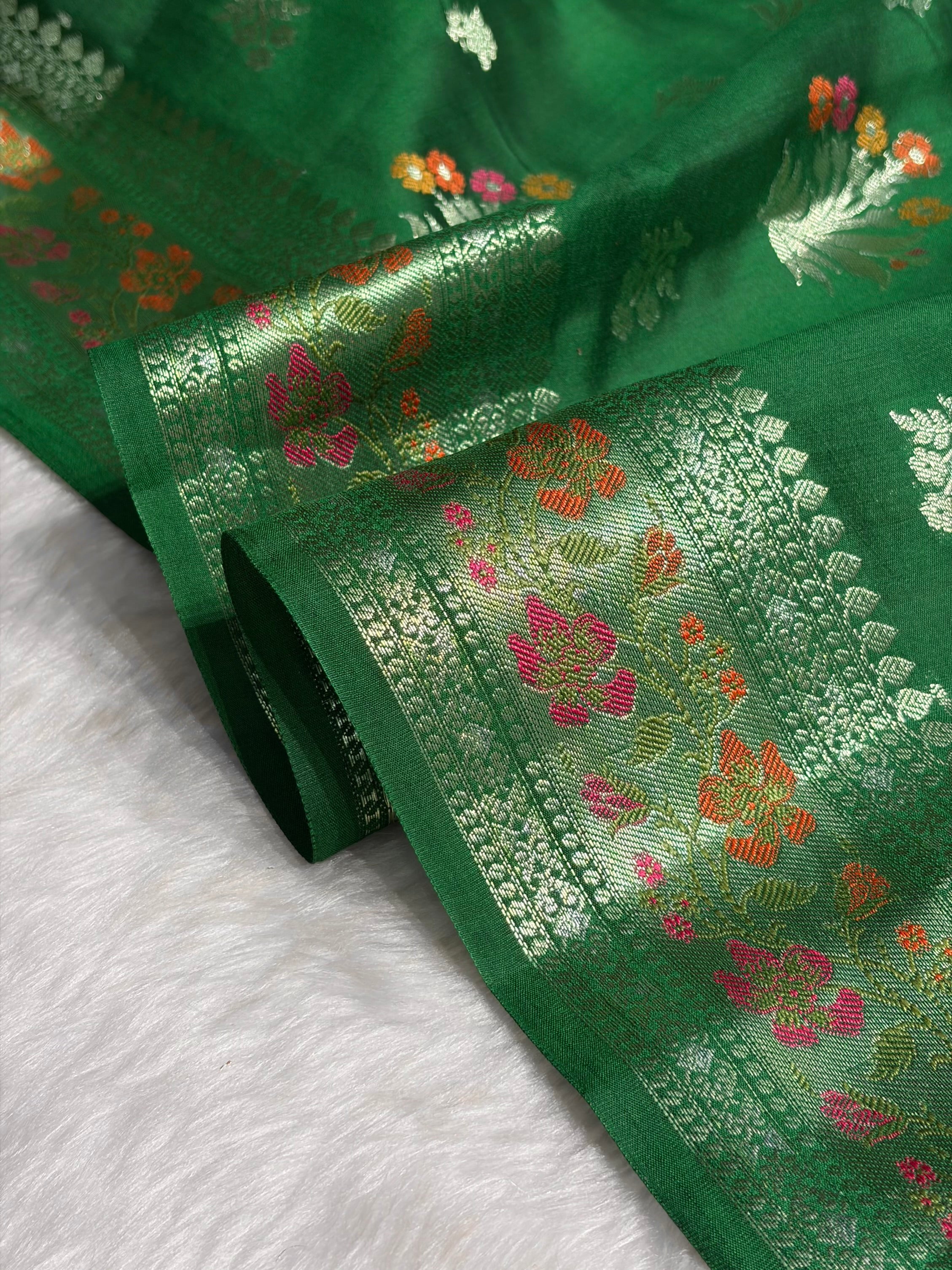 Minakari Bottle Green Shades Pure Chiniya Silk CH-01