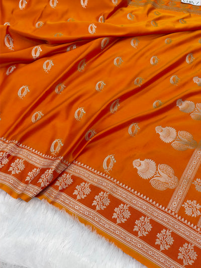 Fire Gold Shades Banarasi Boota Pattern Floral Mashru Silk Saree MSM-112