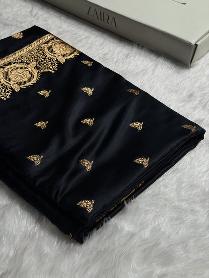 Banarasi Satin Katan Saree With Minakari Boota in Black Shades SK95