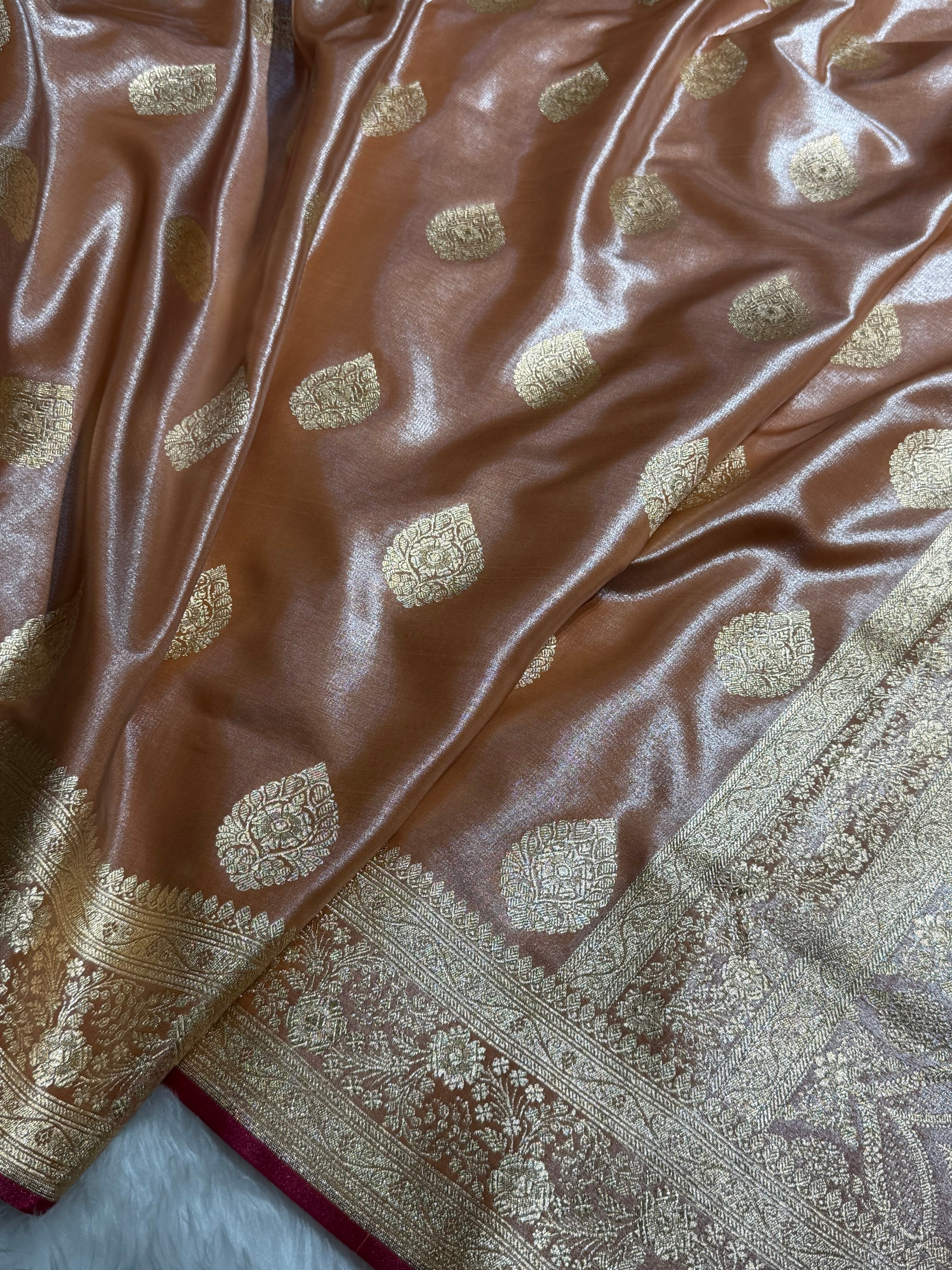 Ultra Light Weight Satin Silk Boota in Copper Shades SS05