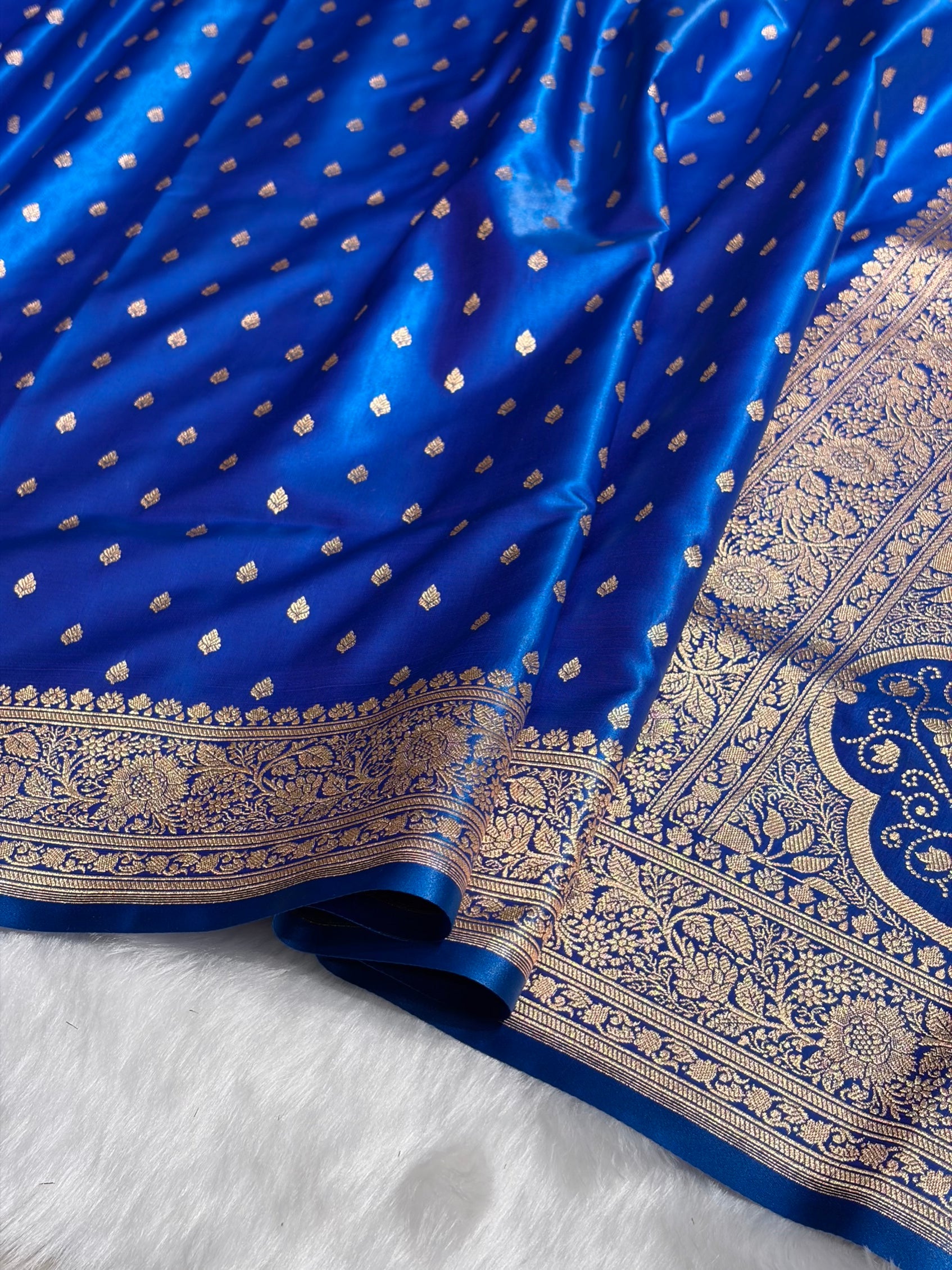 Ultra Light Weight Satin Silk Booti in Dark Firozy Blue Shades SS06