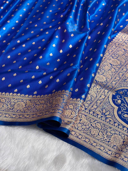 Ultra Light Weight Satin Silk Booti in Dark Firozy Blue Shades SS06