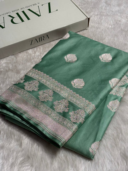 Sea Green Boota Motif Mashru Silk Saree