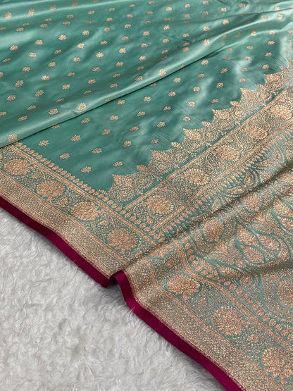 Banarasi Sea Green Booti Katan Silk Saree SK07