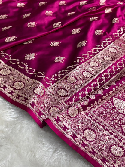 Wine Shades Banarasi Boota Pattern Floral Mashru Silk Saree MSM-114