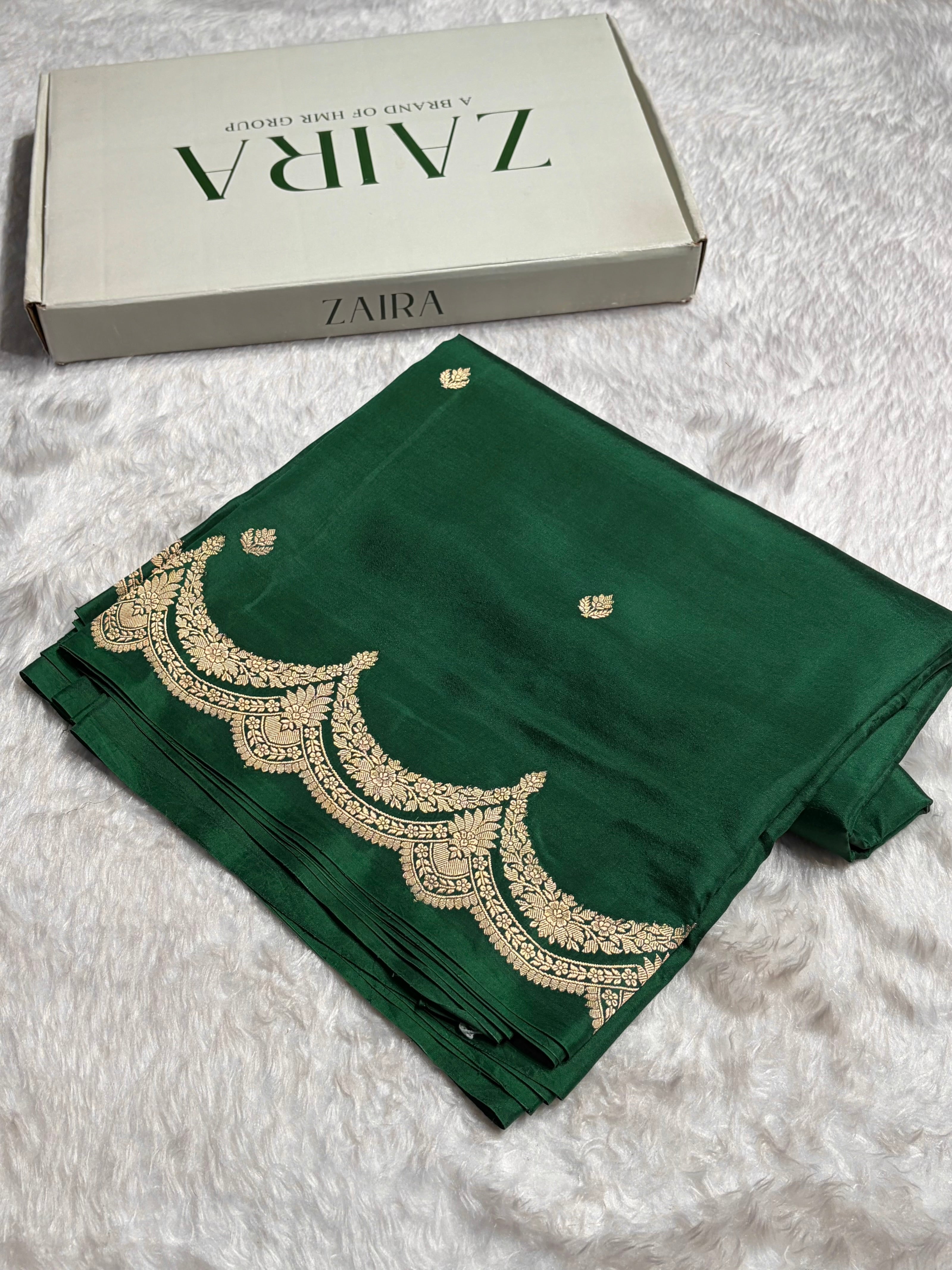 Bottle Green Shades Boota Handwoven Pure Katan Raw Mango Silk RM-19