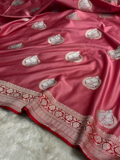 Baby Pink Minakari Boota Mashru Silk Saree MCS35