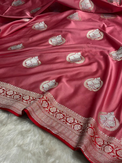 Pink Minakari Boota Mashru Silk Saree MS35