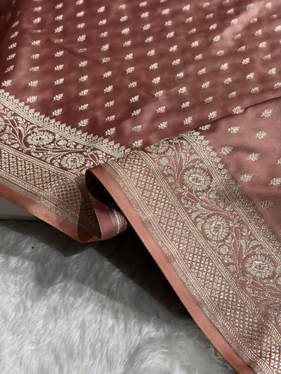 Dusty Peach Shades Banarasi With Floral Border Mashru Silk Saree MSM-128