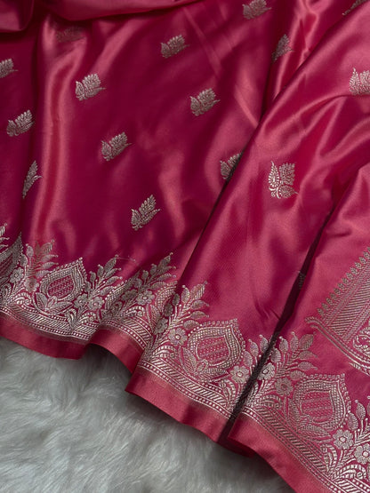 Pink Floral Boota With Floral Border Mashru Silk Saree MSM-80