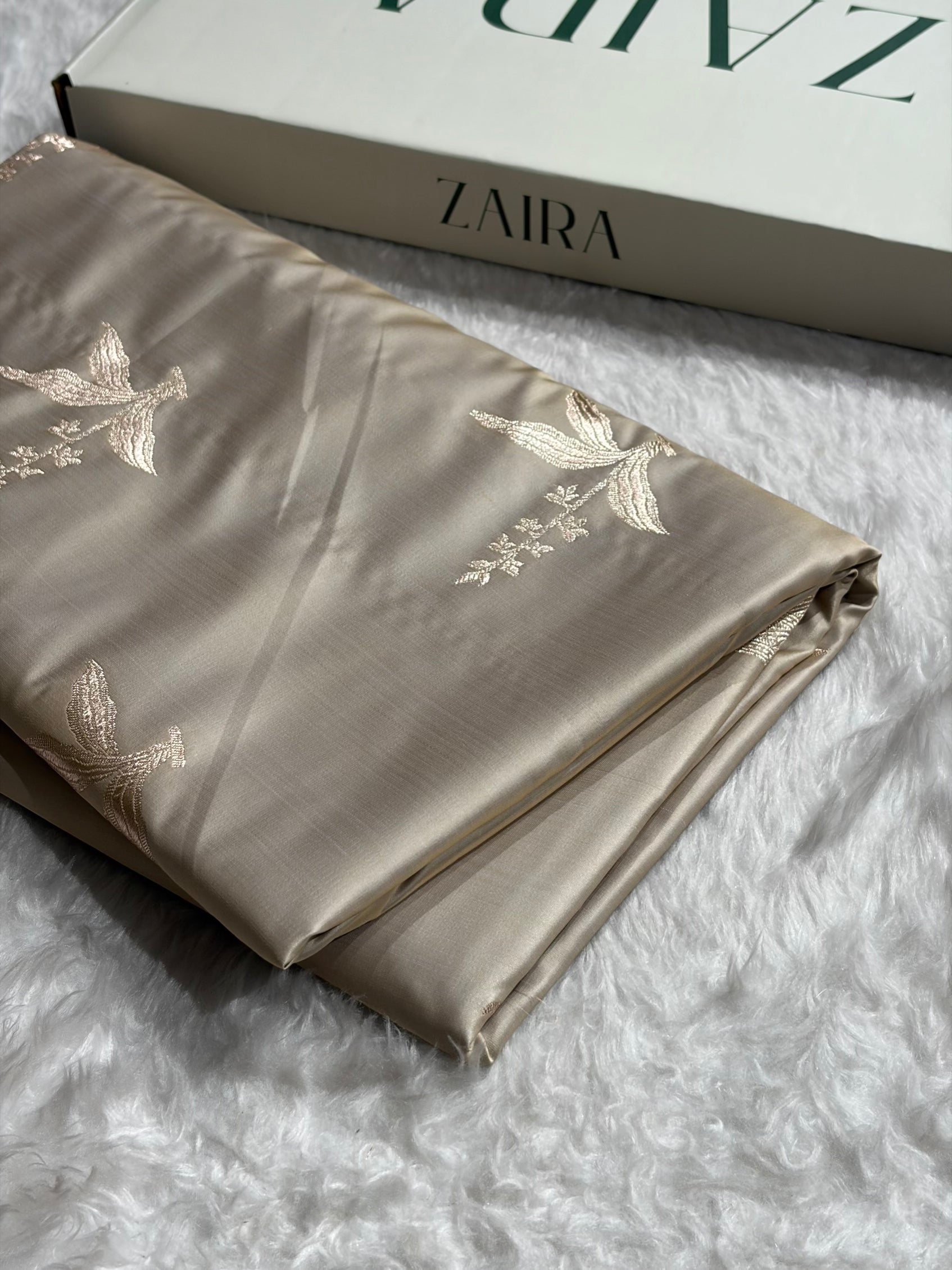 Beige Floral Motif Mashru Silk Saree MSM-04