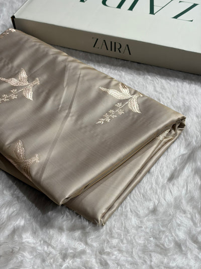 Beige Floral Motif Mashru Silk Saree MSM-04