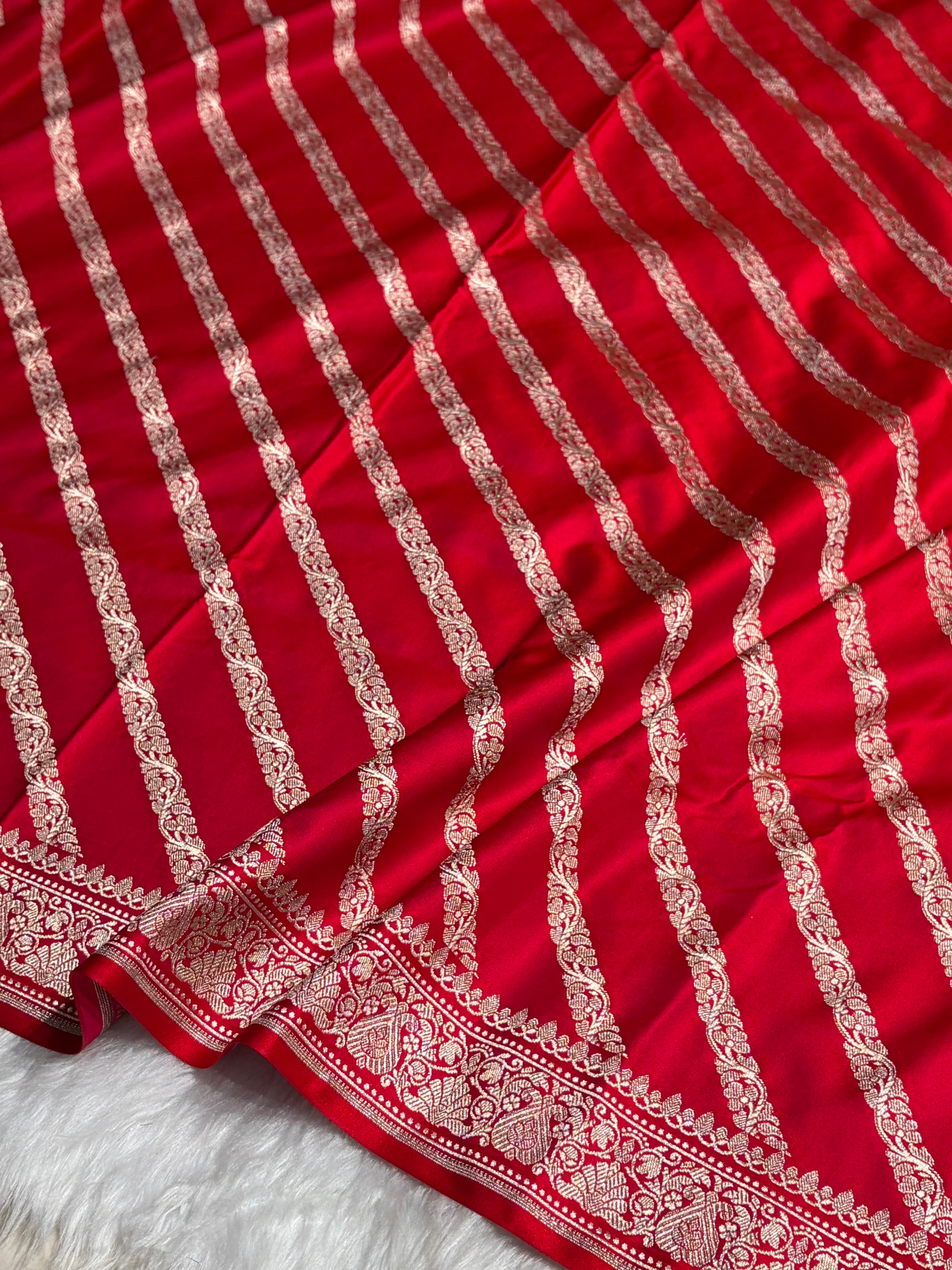 Pinkish Red With Floral Border Mashru Silk Saree MSM-98