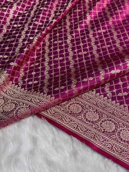 Cross Magenta Banarasi Brocade Soft Katan Silk Saree SKB-01