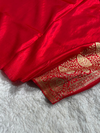 Satin Silk Saree Floral Boota in Red Shades SS28