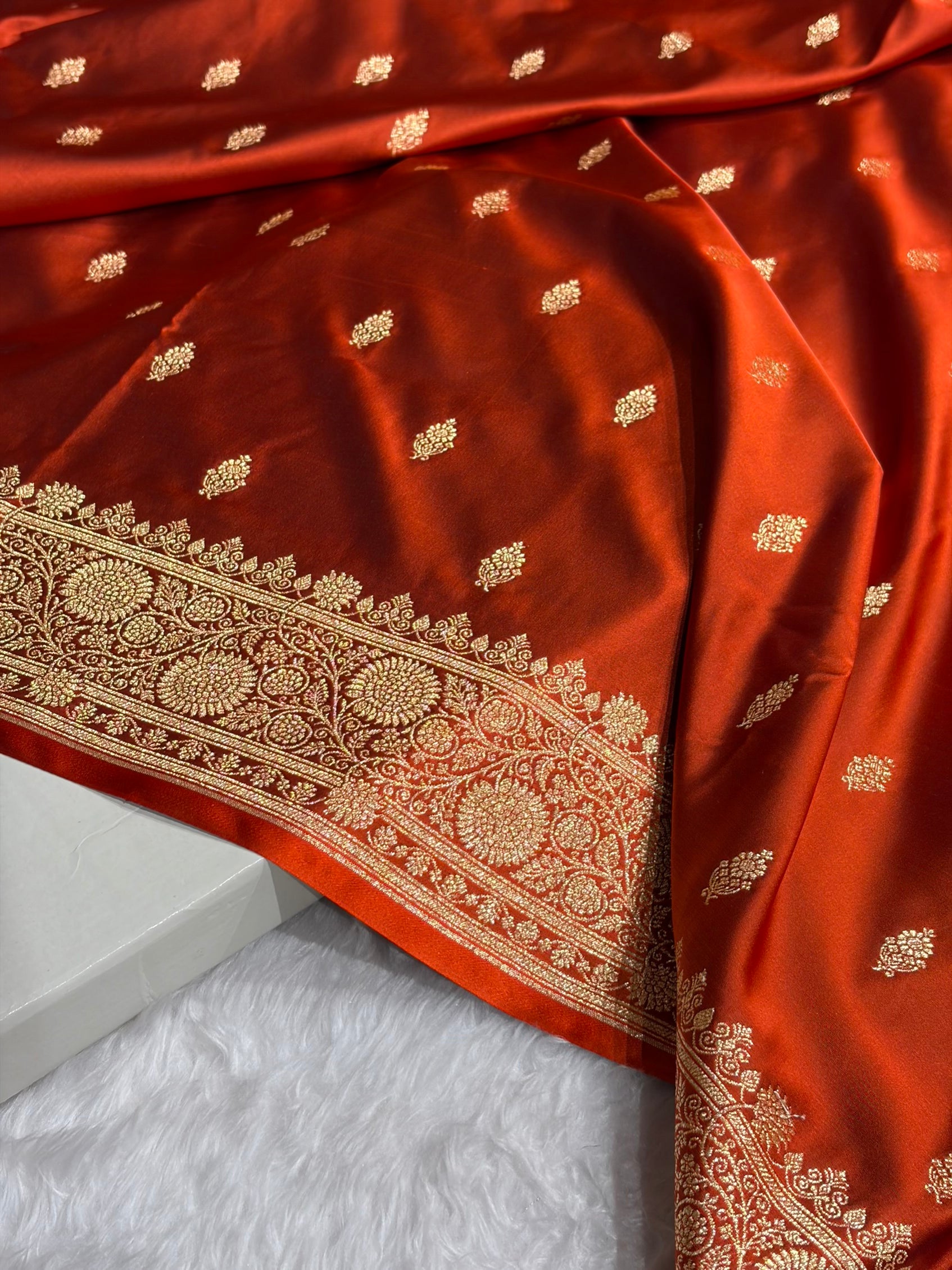 Banarasi Satin Katan Saree in Rust Shades SK82