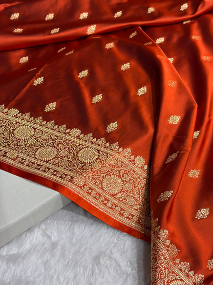 Banarasi Satin Katan Saree in Rust Shades SK82