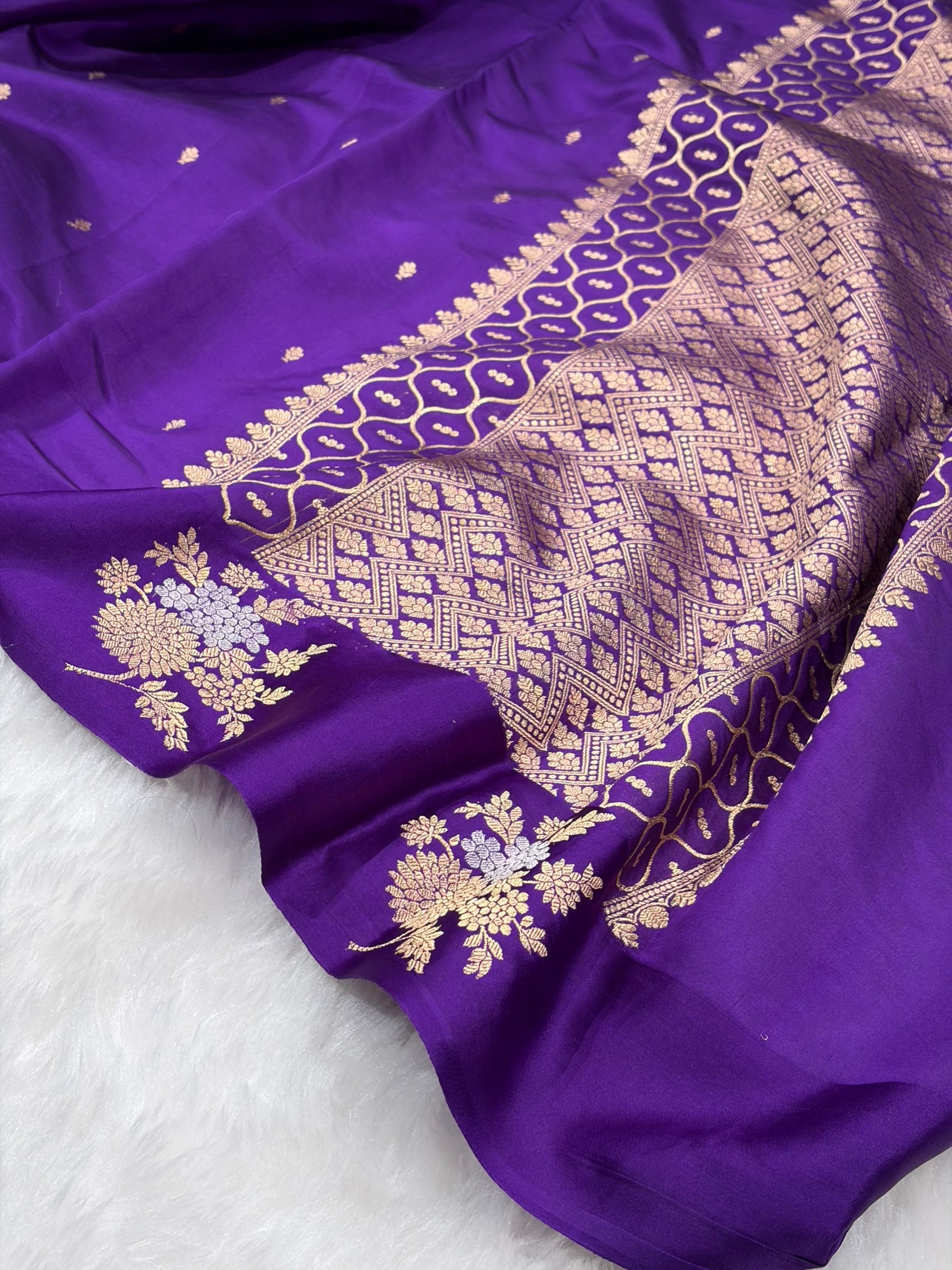 Purple Banarasi Shades Meena Boota Handwoven Pure Paper Silk RM-72