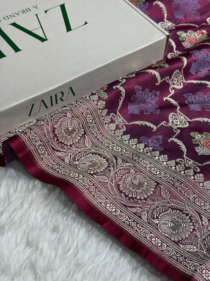 Banarasi Magenta Shades Tanchoi Motif Mashru Silk Saree