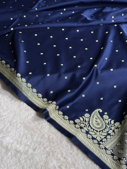 Navy Blue Shades Banarasi Boota Pattern Floral Mashru Silk Saree MSM-119