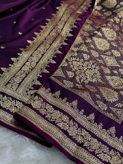 Premium Wine Banarasi Booti Katan Silk Saree