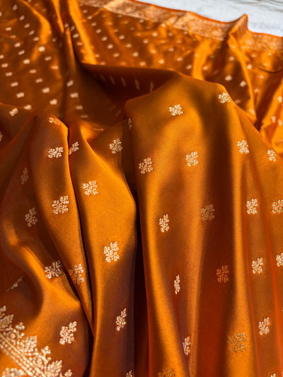 Banarasi Satin Katan Saree With Boota in Rust Shades SK117