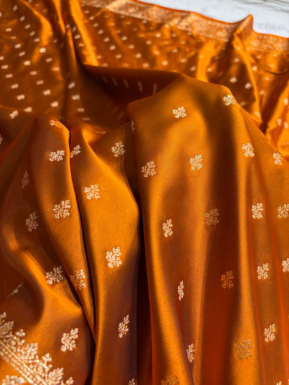 Banarasi Satin Katan Saree With Boota in Rust Shades SK117