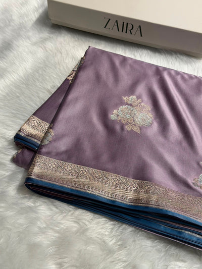 Dusty Lavender Sona Rupa Minakari Floral Motif Mashru Silk Saree MCS50