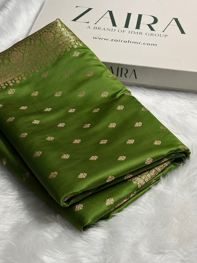 Banarasi Boota Katan Silk Saree In Mahndi Green Shades SK03