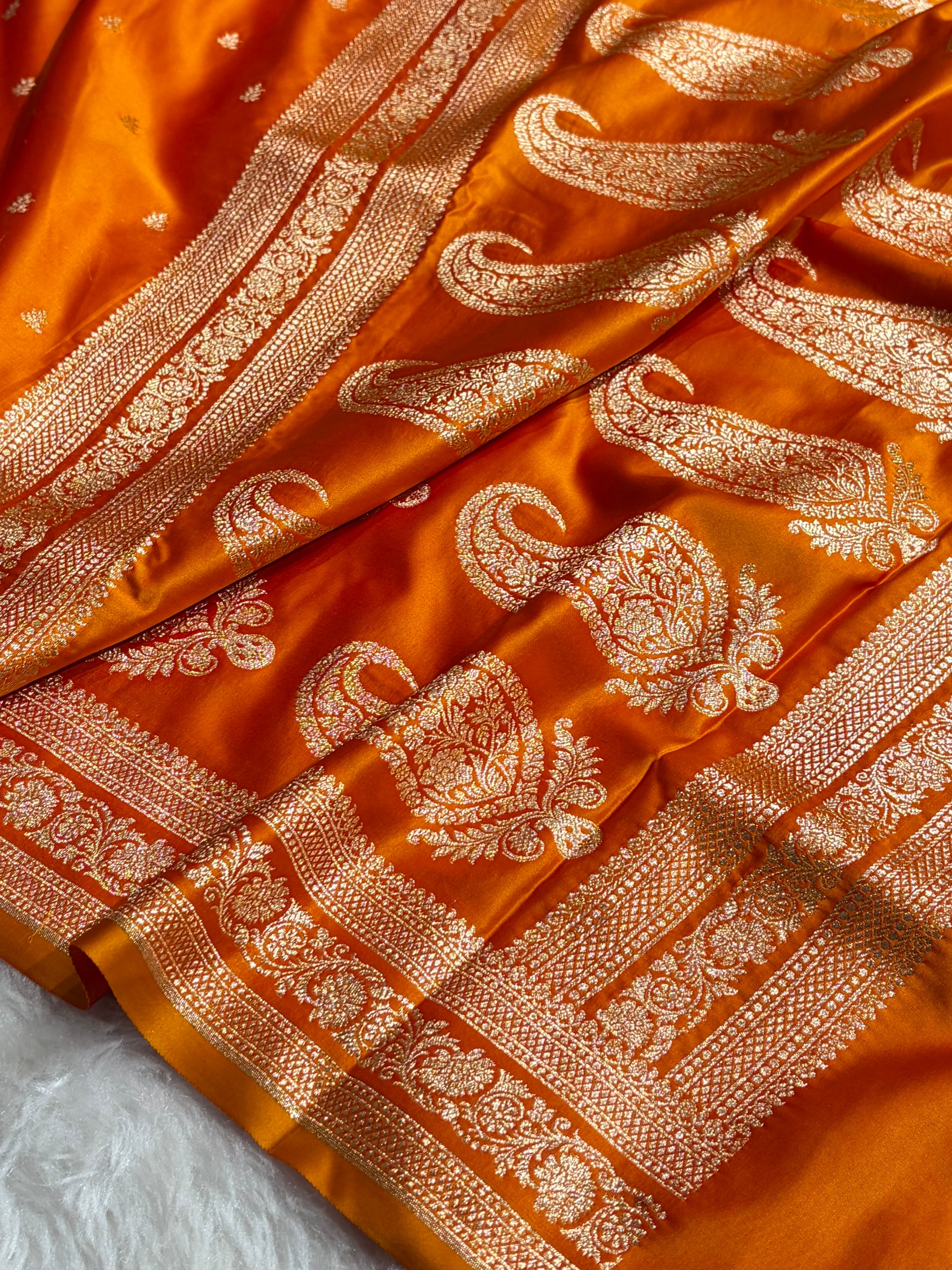 Banarasi Satin Katan Saree With Booti Pattern in Fanta Orange Shades SK125