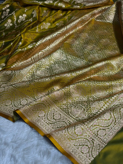 Liril Green Cross with Boota Pattern Satin Katan Silk Saree SK67