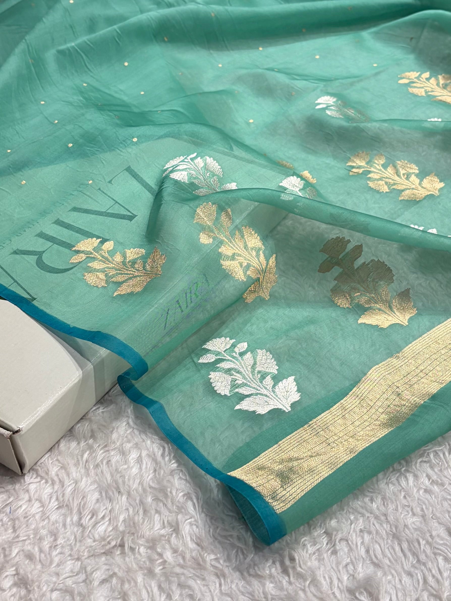 Banarasi Pure Organza Sea Green Shades Banarasi Silk Saree PO-35