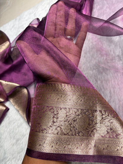 Wine Shades Pure Tissue Silk Saree with Brocade Blouse PT-08