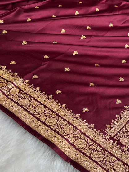 Banarasi Garnet Booti Pattern Satin Katan Silk Saree SK66