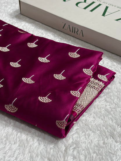 Wine Shades Banarasi Boota Pattern Floral Mashru Silk Saree