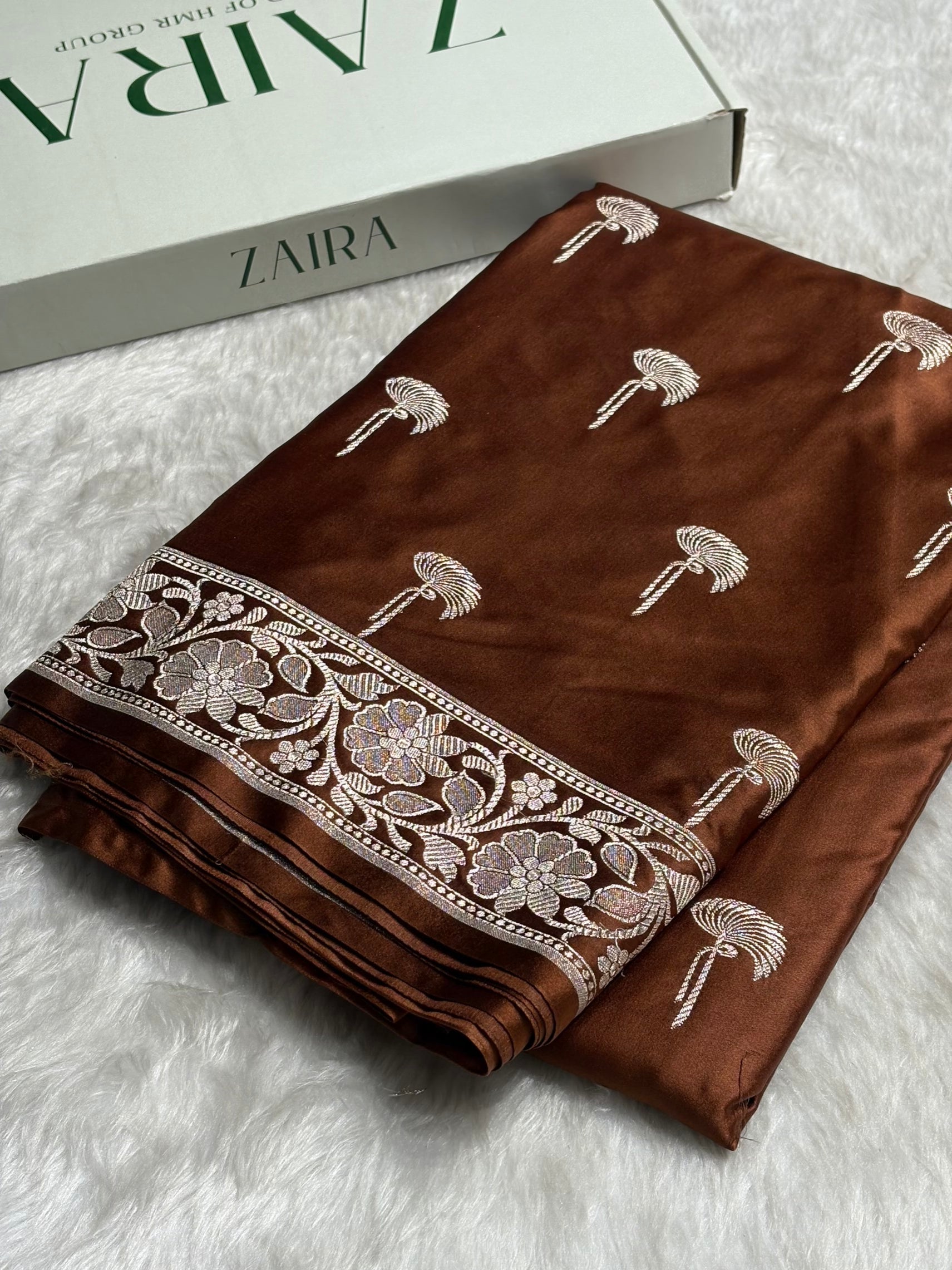Dark Rust Shades Floral Booti Mashru Silk Saree