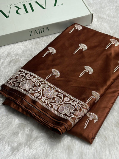 Dark Rust Shades Floral Booti Mashru Silk Saree MCS55