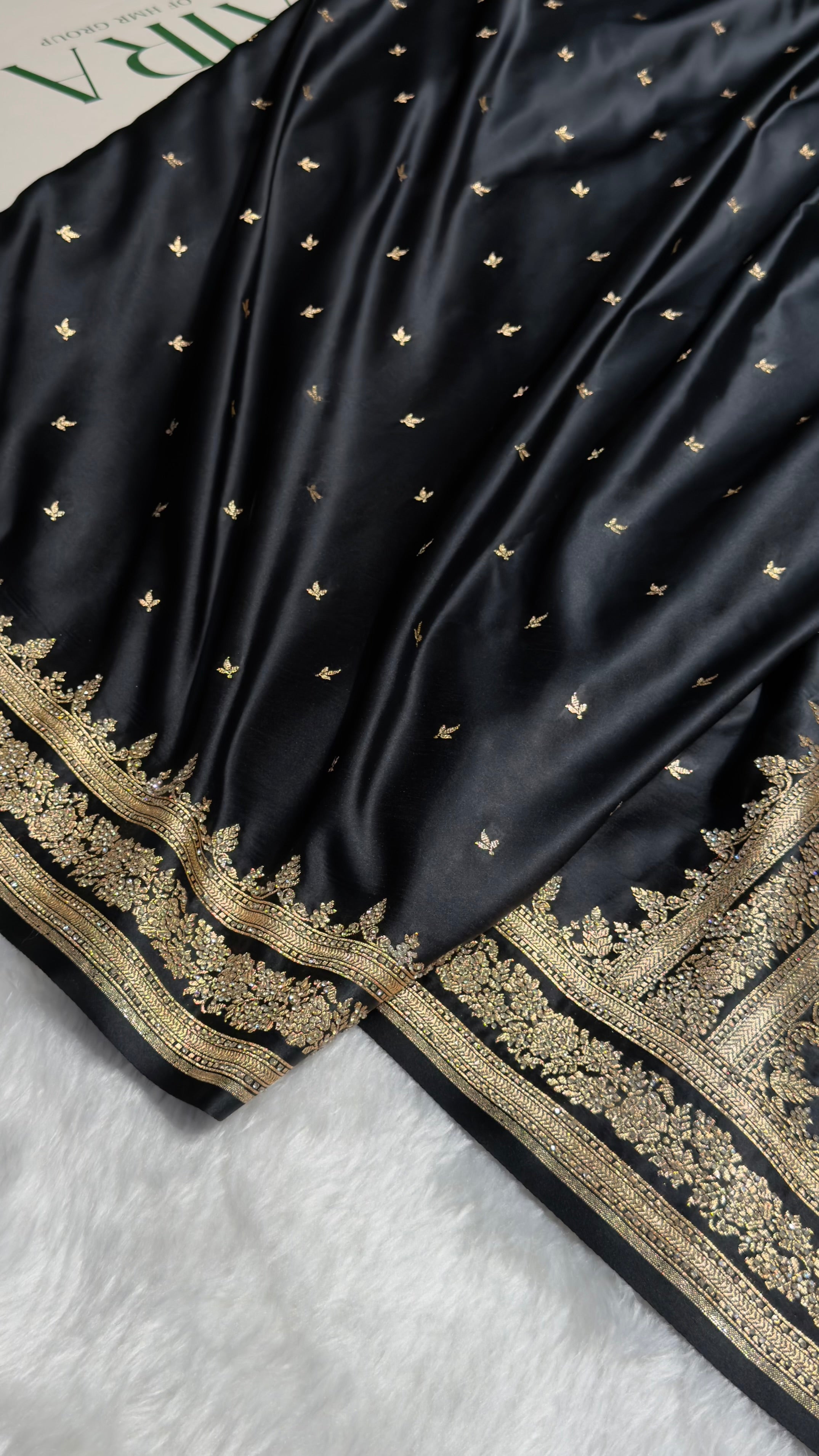Black Banarasi Swarovski Work Booti Katan Silk Saree BSKM17