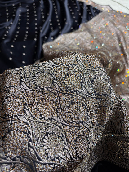 Black Shades Booti With Swarovski Stone Work Mashru Silk Saree BMS65