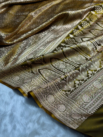 Mehendi Shades Brocket Satin Silk Saree Banarasi Saree Shades SS30